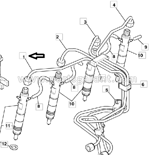 Fuel pipe 1st injector JCB 4CX