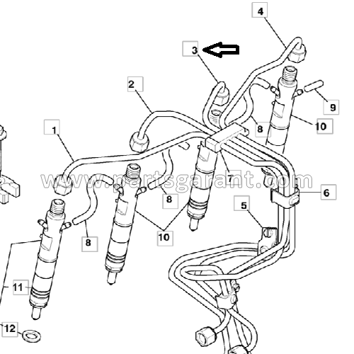 Fuel pipe 3 injectors JCB 4CX