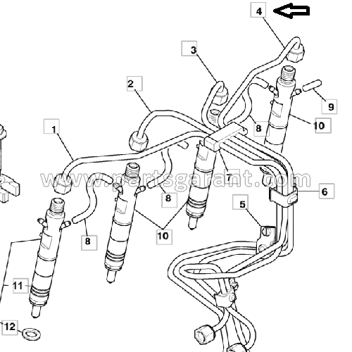 Fuel pipe 4th injector JCB 4CX