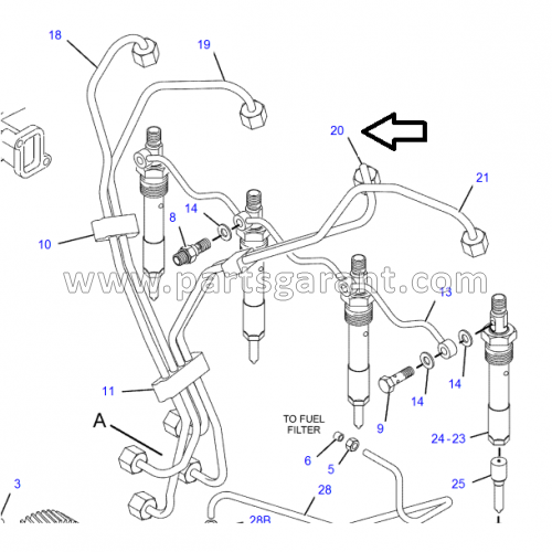 Fuel pipe 3rd injector Caterpillar 432D