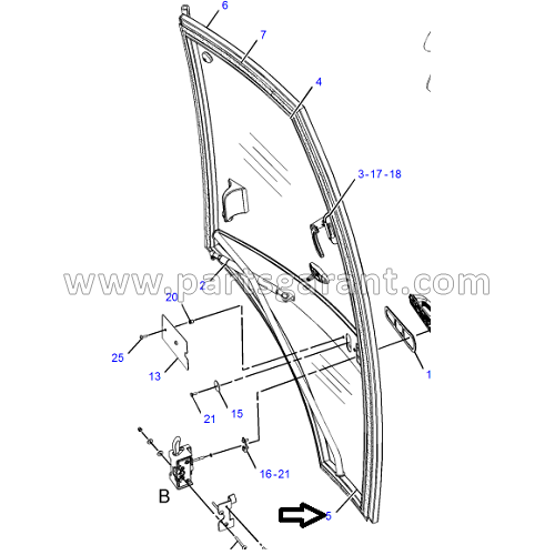 Left door glass Caterpillar 428 E