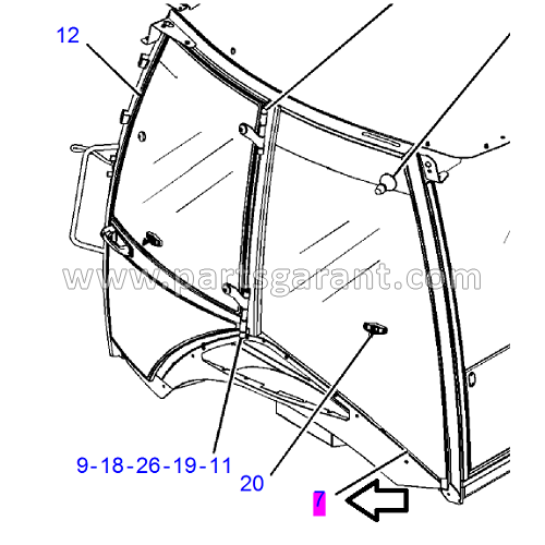 Cabin glass rear left Caterpillar 428 E