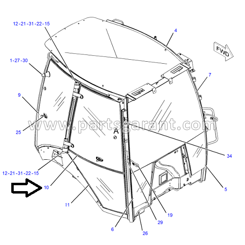 Right door glass Caterpillar 434E