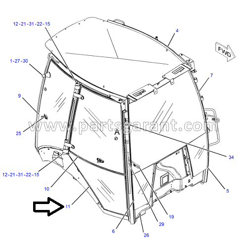 Right side glass Caterpillar 434E
