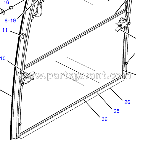 Rear door lower glass Caterpillar 428 E