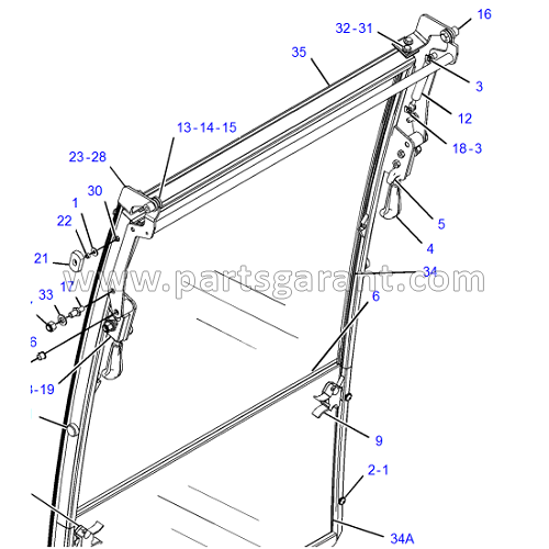 Rear door upper glass Caterpillar 428 E