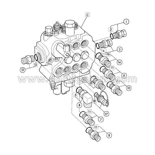 Front shovel hydraulic valve (3 spool, float and reset, aux) JCB 4CX