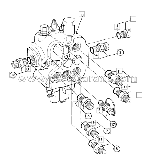 Front shovel hydraulic valve (2 spool, float, reset) JCB 3CX