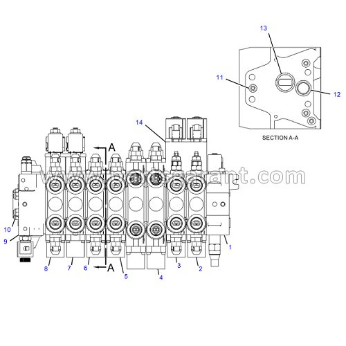 Hydraulic control valve (8 sections) Caterpillar 434E