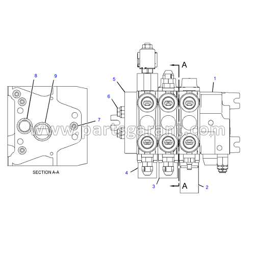 Hydraulic control valve (3 sections) Caterpillar 434E