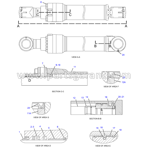 Hydraulic boom cylinder 2 Caterpillar 325D