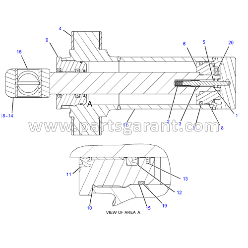 Hydraulic cylinder for turning backhoe left Caterpillar 428 E