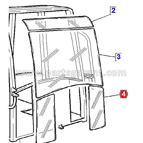 Cabin glass front lower left Komatsu WB93R2