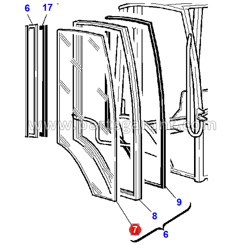 Right door glass Komatsu WB93R2