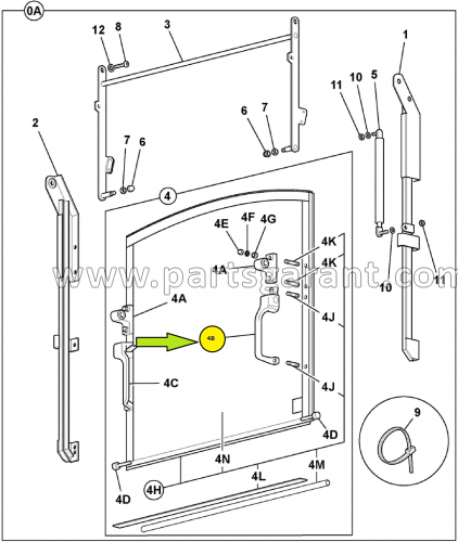 Left rear window handle JCB 3CX