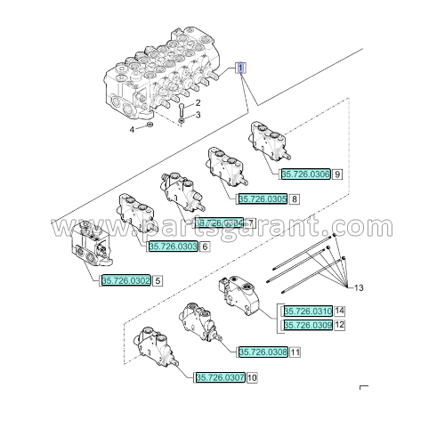 Case 590ST Main Hydraulic Distributor Assembly