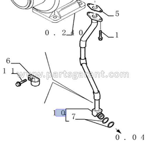 New Holland E215 turbocharger oil pipe