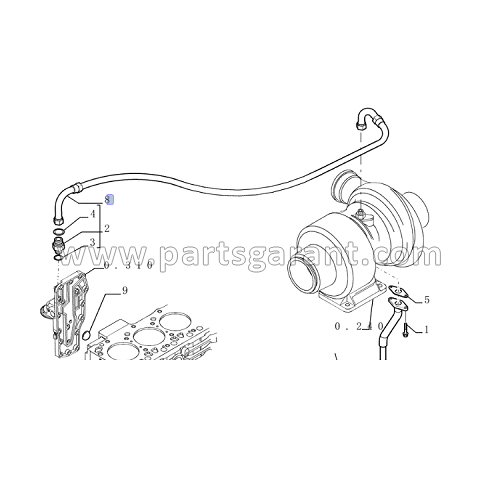 New Holland E215 turbocharger oil pipe