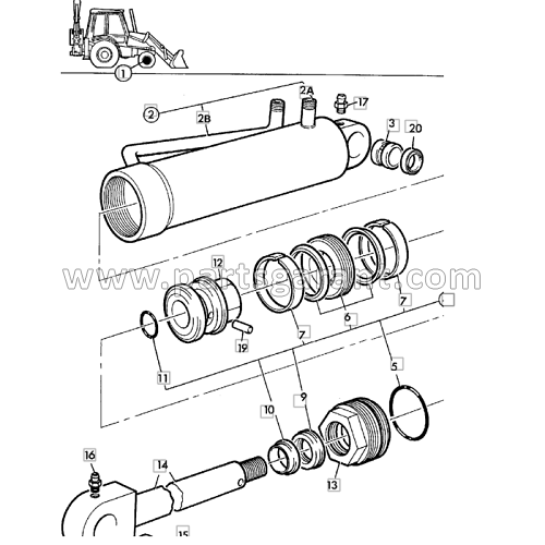 Steering cylinder (4WD) JCB 3CX