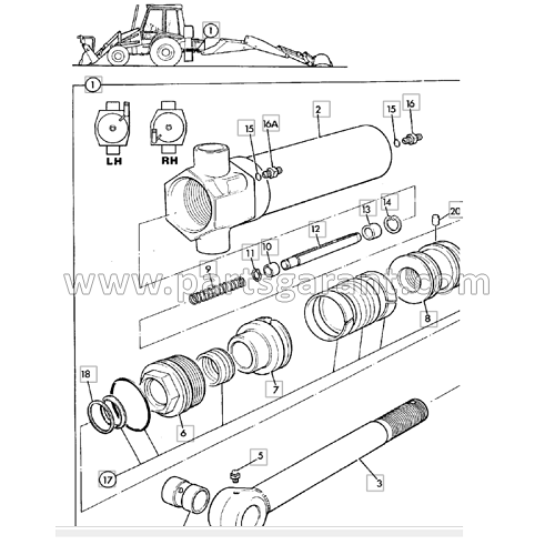 Boom swing cylinder left (Center Mount) JCB 3CX