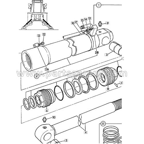 Left stabilizer cylinder JCB 3CX