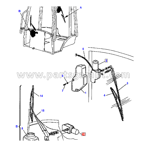 Front wiper motor Komatsu WB93R2