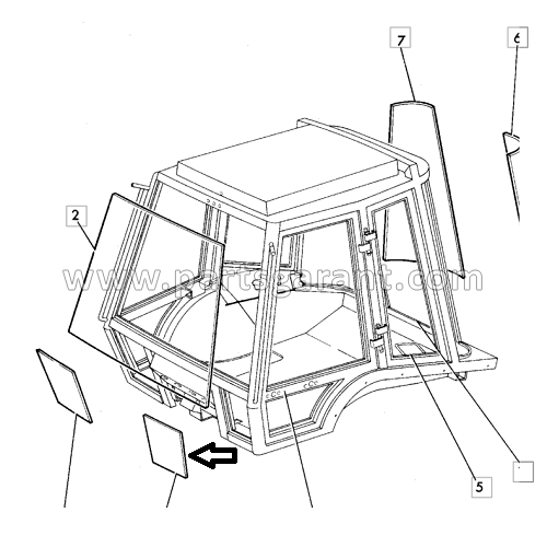 Cabin glass lower left JCB 3CX