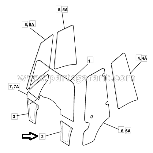 Cabin glass lower left JCB 4CX