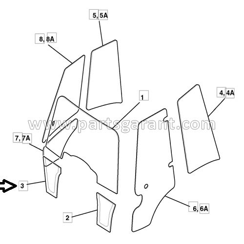 Cabin glass lower right JCB 4CX