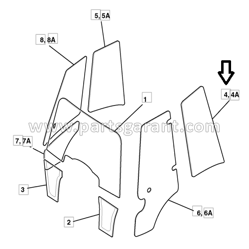 Left side glass JCB 4CX