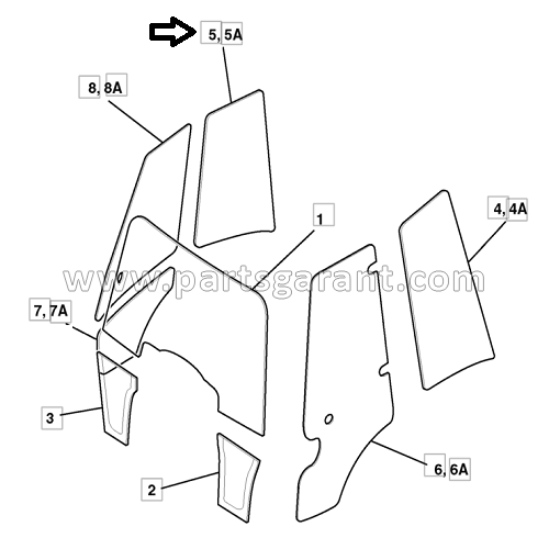 Right side glass JCB 4CX