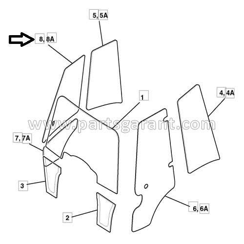 Upper right door glass JCB 4CX