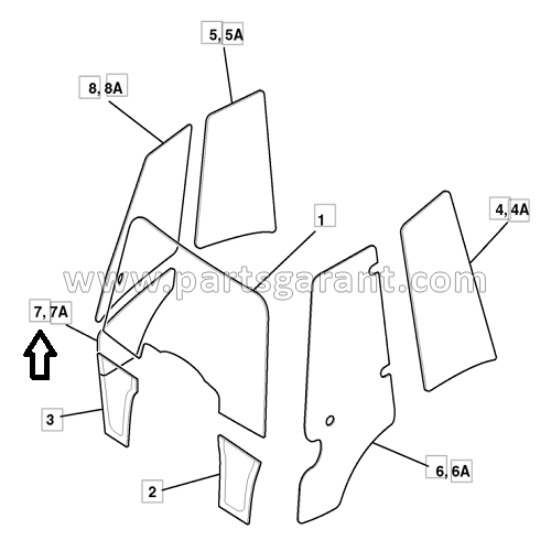 Lower right door glass JCB 4CX