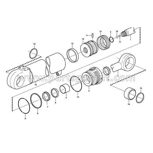 Rear boom hydraulic cylinder (E PROD) Volvo BL71